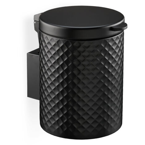 Relaxdays Cestino da Bagno da Muro, Pattumiera 5 L, Chiusura Automatica Secchio Interno Estraibile, in Ferro Opaco, Nero