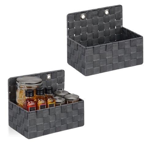 Relaxdays Cestino Portaoggetti da Appendere, 2 Organizer per Bagno, Corridoio, Camera da Letto, 20x25x16,5 cm, Grigio