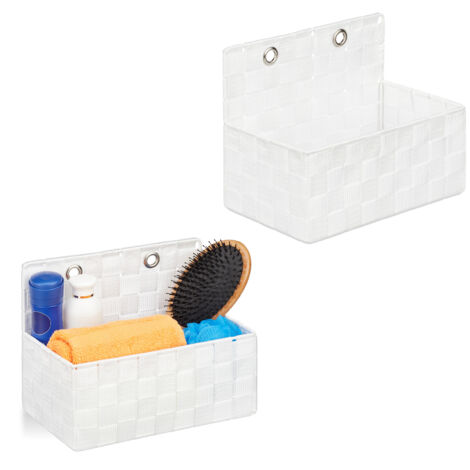 Relaxdays Cestino Portaoggetti, da Appendere, Organizer per Bagno, Corridoio, Camera da Letto, 20x25x15 cm, Bianco