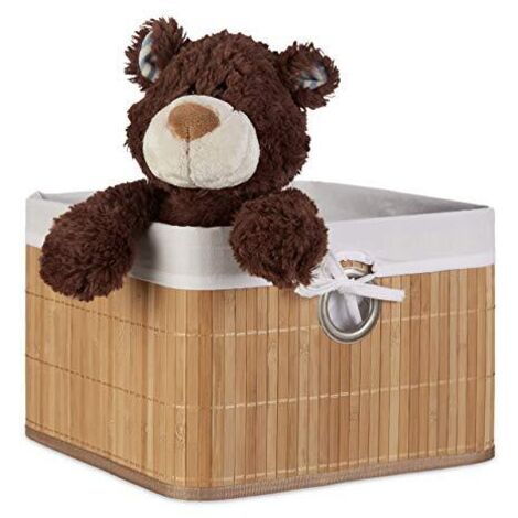 Relaxdays Cestino Portaoggetti, Fodera in Tessuto, Bambù, Rettangolare, Bagno, Giochi, HLP 20x31x31 cm, Legno Naturale