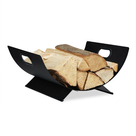 Relaxdays Cesto Leñero Metal Interior, Soporte Almacenar Leña 18,5 x 40,5 x 33 cm, Bandeja Secar Tronco Leña, Negro