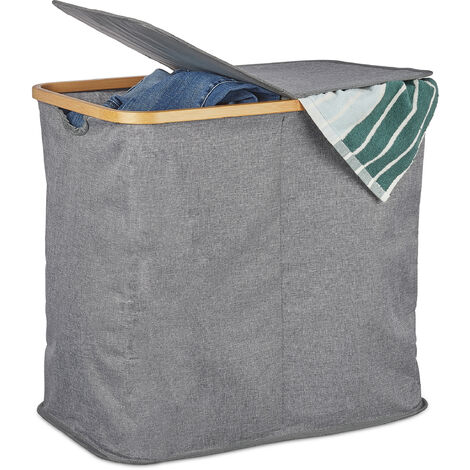 Cesto para ropa sucia de bambú con 2 bolsas HOMCOM 42x35x84,5 cm gris