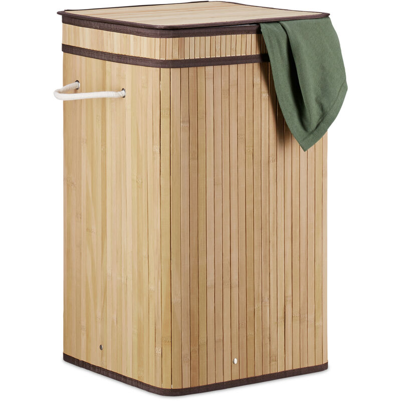 Cesto Ropa Sucia con Tapa, Cubo Colada, Cuadrado, Canasta, Bambú, 70 l, 63 x 36 x 36 cm, Natural - Relaxdays