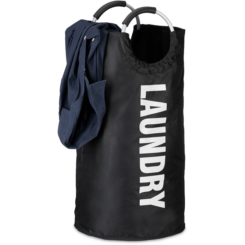 Relaxdays Cesto Ropa Sucia Plegable con Asas, Tela, Negro , 60 litros