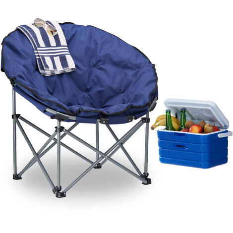 Relaxdays Chaise de camping Lune Moonchair 120 kg confortable fauteuil pliable avec sac de transport, bleu foncé