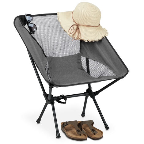 Relaxdays Chaise de camping pliante très légère, fauteuil de plage pliable, compacte, portable, sac de transport, gris