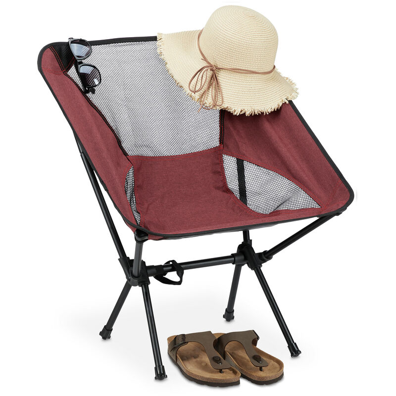 Relaxdays Chaise de camping pliante très légère, fauteuil de plage pliable, compacte, portable, sac de transport, rouge