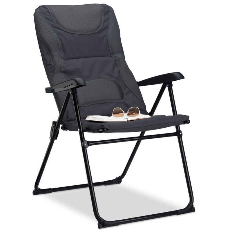 Chaise de camping rembourrée, lot de 2, confortable, réglable, pêche, pique-nique, HxLxP : 107 x 60 x 68 cm, gris