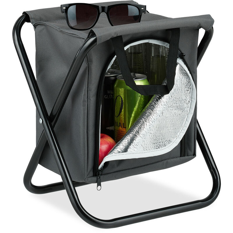 Chaise de camping sac isotherme, transportable, 100 kg, pliable pour excursions, HxLxP: 34x32x26cm, gris - Relaxdays