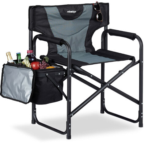   Chaise de régie chaise de camping pliante fauteuil de pêche 110 kg glacière, noir gris