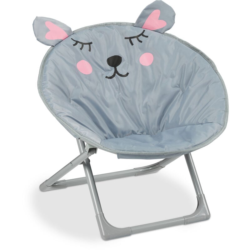 Chaise Lune pour votre enfant, pliable, unisexe, intérieur et extérieur, fauteuil pliable, grise - Relaxdays