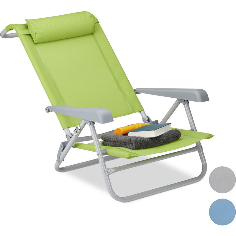 Relaxdays - Chaise pliante jardin chaise pliable plage ajustable appui-tête accoudoirs réglables 120 kg, vert