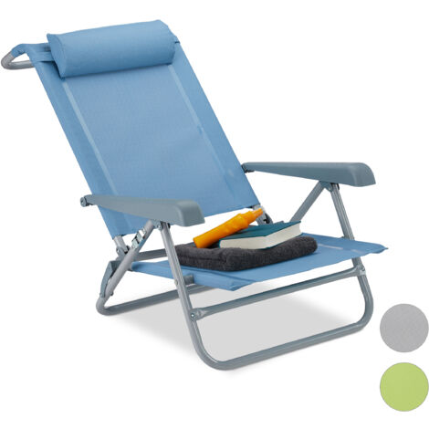 Relaxdays – Chaise pliante de jardin réglable 8 positions – Coussin de tête amovible – Accoudoirs réglables – Charge max 120 kg – Tissu textilène et acier