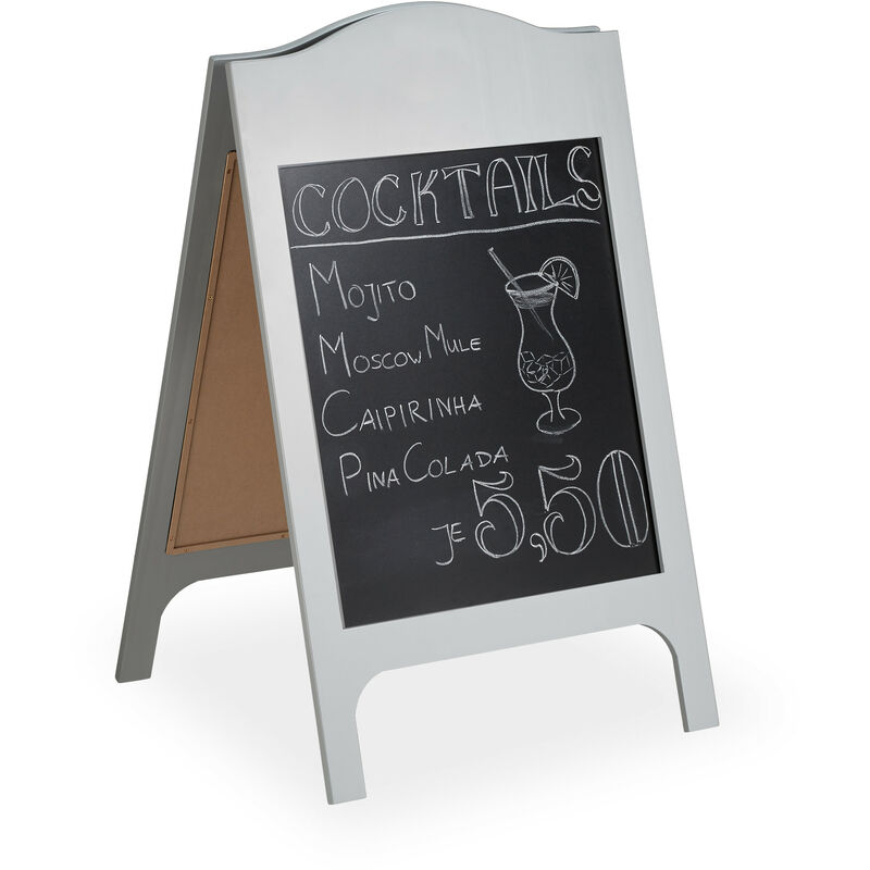 Relaxdays - Chalk Sandwich Board, Two-sided, Patron Stopper For Bars, Restaurants, Cafes, With 3 x Chalk, White