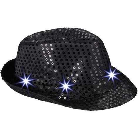   Chapeau Paillettes 6 LED Clignotantes Sequin Homme&Femme Chapeau de Fête EVG/EVFJ Taille Unique Noir