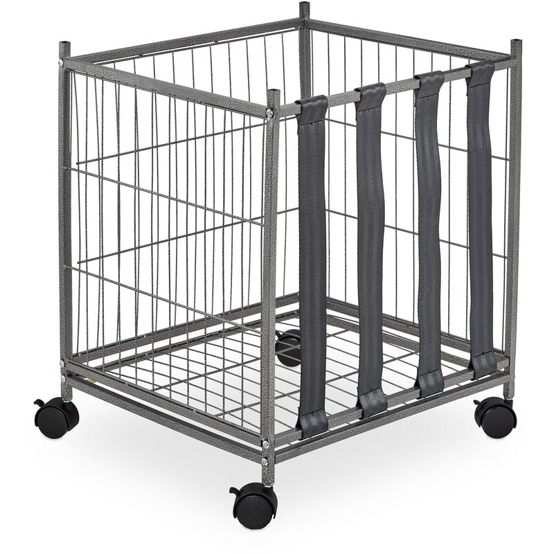 Chariot à ballons, en métal, avec 4 roulettes, 60 x 50 x 45 cm, sports collectifs et individuels, gris - Relaxdays