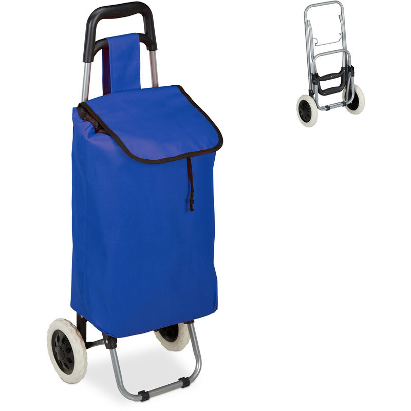 Chariot de courses, pliable, 25 l sac d'achats avec roulettes, chargeable jusqu'à 10 kg, 91 x 40 x 30 cm,bleu - Relaxdays