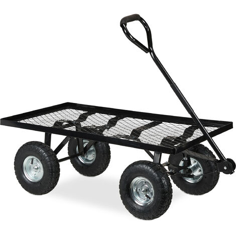 Relaxdays – Chariot de jardin à plateforme ouverte – Charge max 200 kg – Roues pneumatiques pour surfaces irrégulières – Dimensions 34,5 x 51 x 96 cm