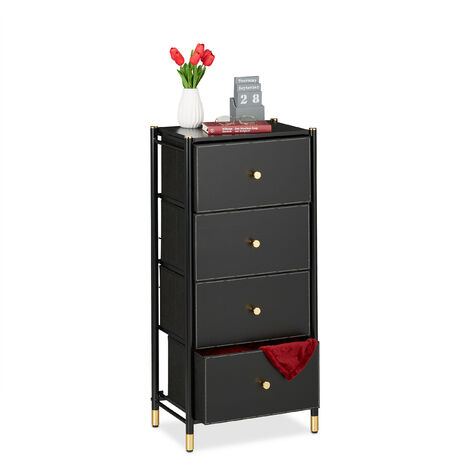 Relaxdays Chest of Drawers, HxWxD: 98.5 x 46 x 30 cm, 4 Drawers, MDF & Steel, Drawer Cabinet, Drawer Dresser, Black/Gold