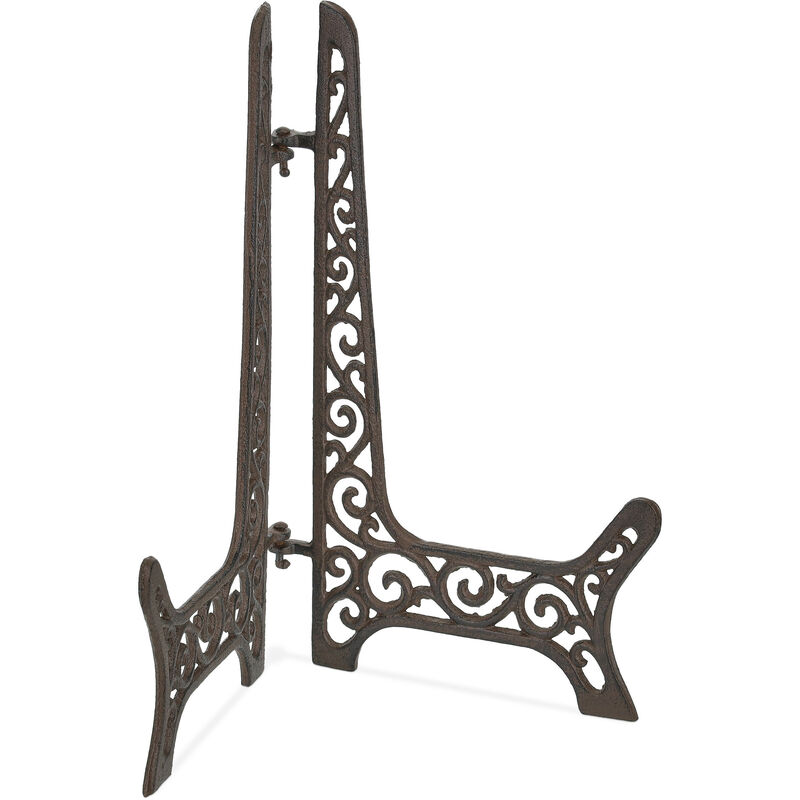 Relaxdays - Chevalet pour table, design antique, porte menu, livres, notes, en fonte de fer, HxLxP : 24,5x30,5x1,5, noir