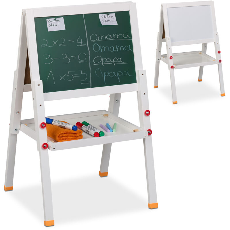 Relaxdays Children's Easel, Height-adjustable, Magnetic, Whiteboard & Chalkboard, Hxwxd, 77 X 39 X 44.5 Cm, Wood, White