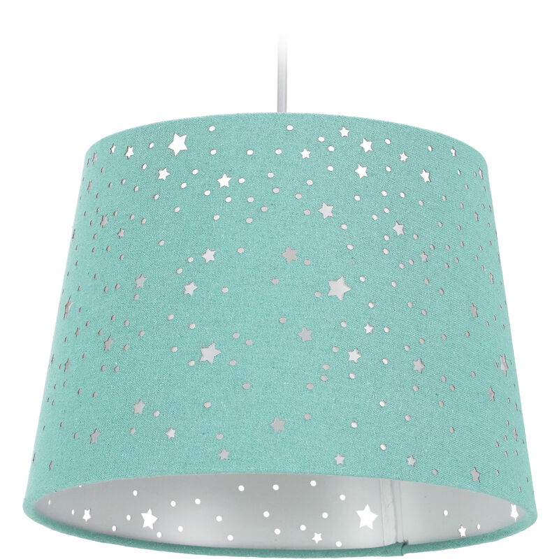 Relaxdays Children's Hanging Lamp with Star Design, Kids' Ceiling Light, Round Fabric Lampshade, Assorted Colours