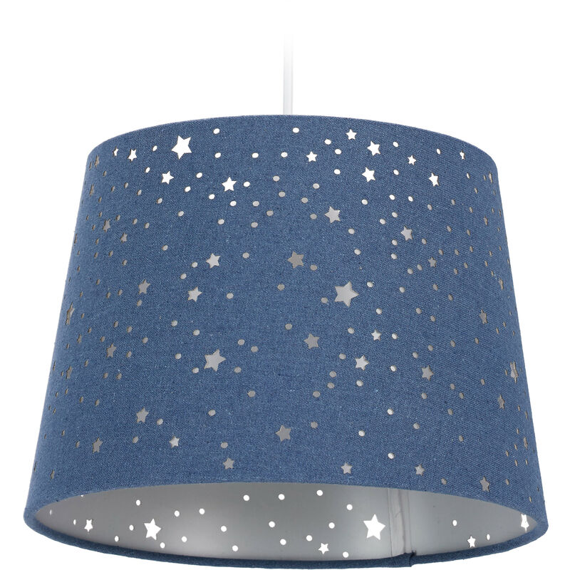 Relaxdays - Children's Hanging Lamp with Star Design, Kids' Ceiling Light, Round Fabric Lampshade, Blue