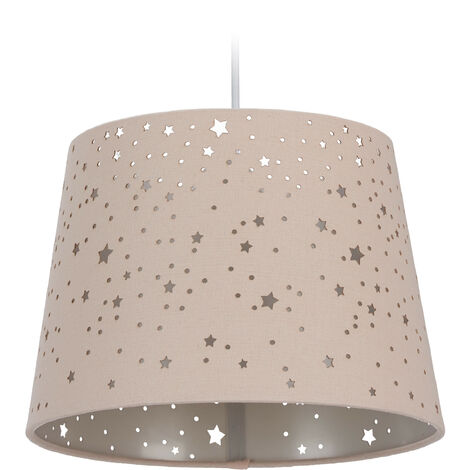 Relaxdays Children’s Hanging Lamp with Star Design, Kids’ Ceiling Light, Round Fabric Lampshade, Pink
