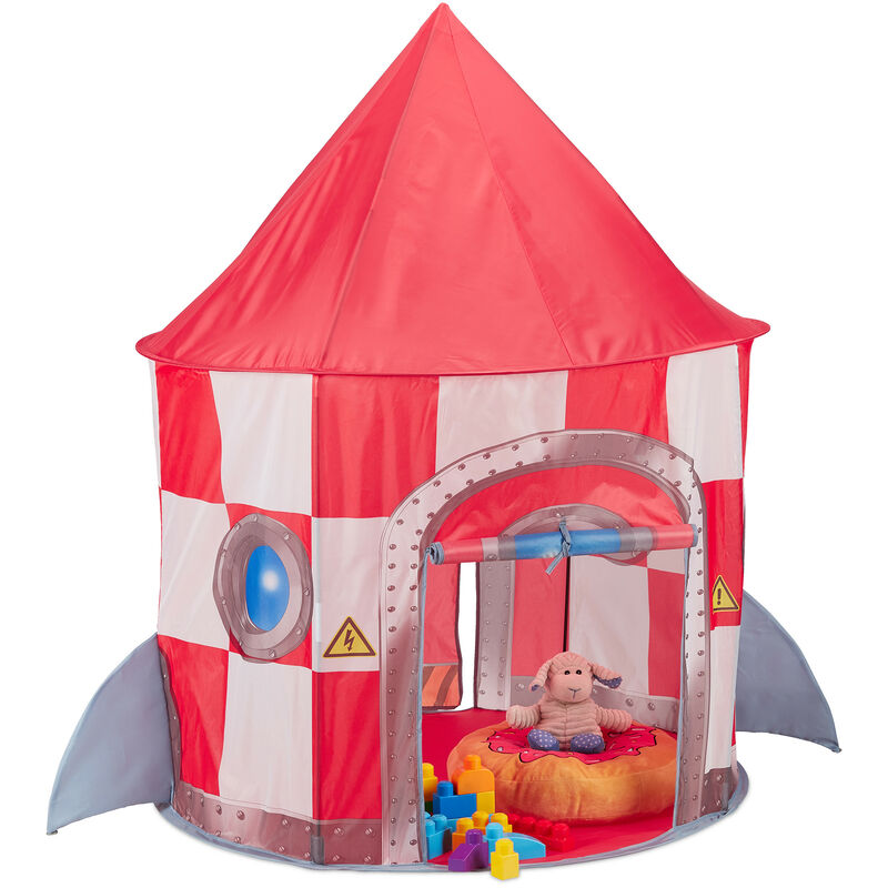 Children's Play Tent, Pop-up Rocket Shaped Teepee, for Indoors & Outdoors, HxW: 130 x 100 cm, Multicoloured - Relaxdays