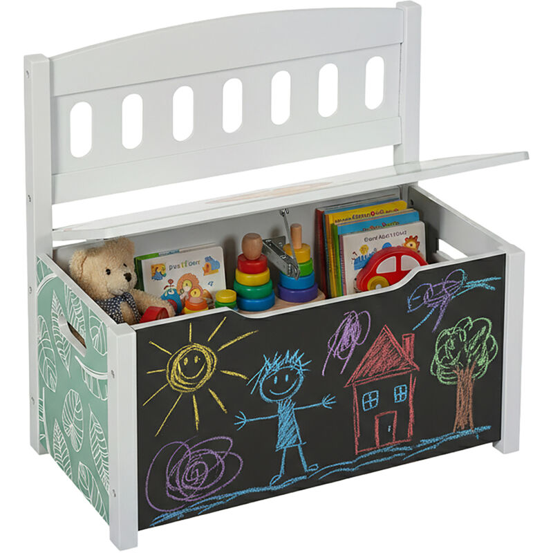 Relaxdays Children's Storage Bench With Blackboard, Backrest, Hxwxd, 55.5 X 57 X 30 Cm, Lion Motif, Toy Box, Colourful