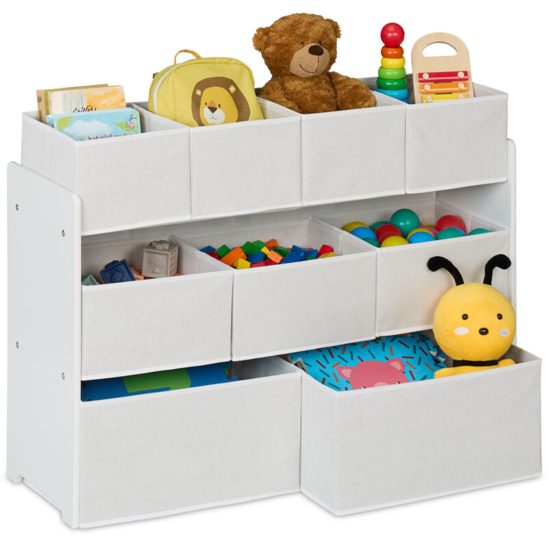 Relaxdays - Children's Storage Unit, 9 Fabric Boxes, 60 X 92 X 30 Cm, Toy Organiser Shelf, Kids Room & Playroom, White