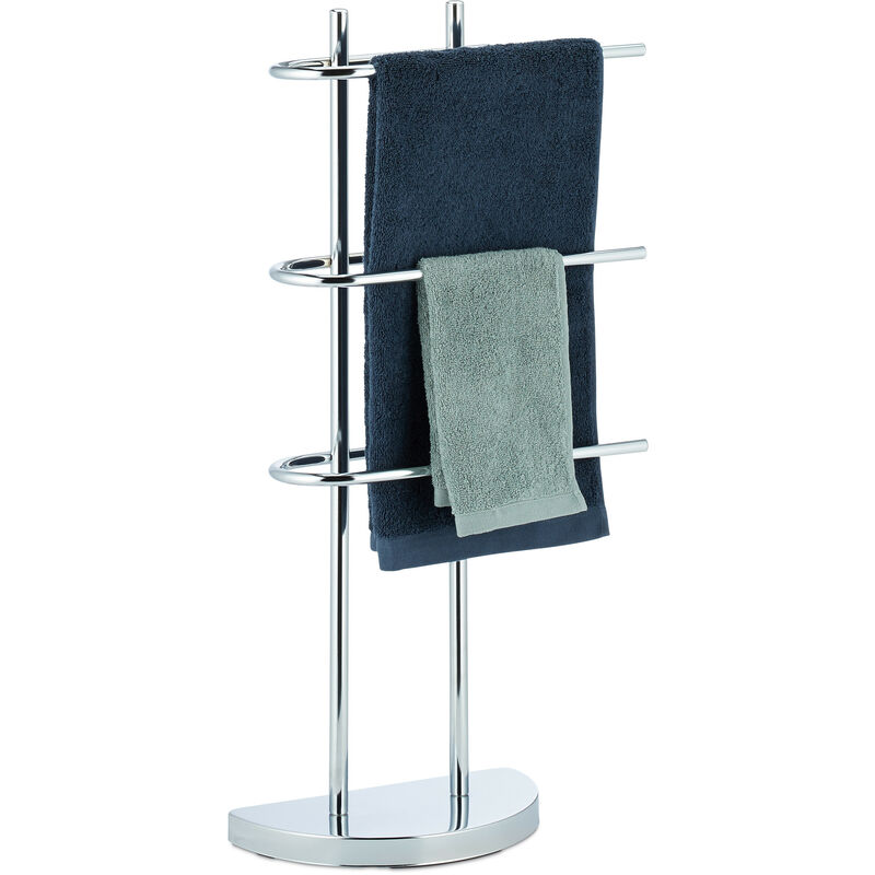 Chrome Towel Rack, 3 Tiers, Half-Round Base, Freestanding Towel Holder, Metal, hwd: 83x40x18 cm, Silver - Relaxdays