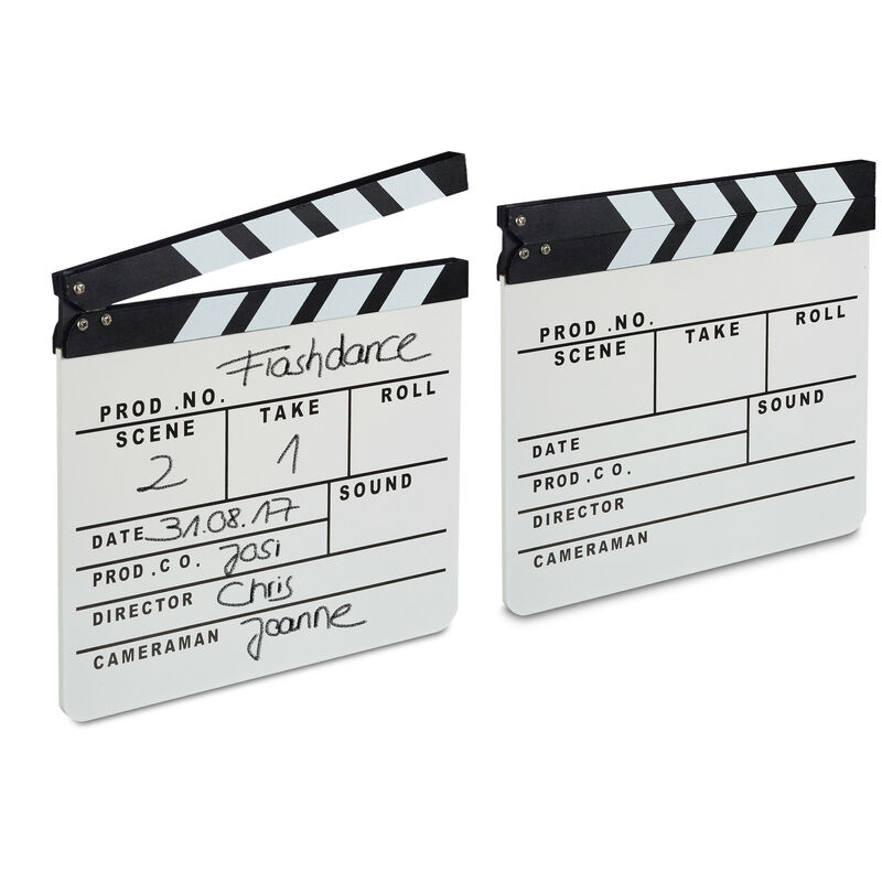 2 Lavagnette Ciak in Legno, Hollywood Clapperboard, Ciak Cinematografico, Accessori Regista, HxL 26x30 cm, Bianca