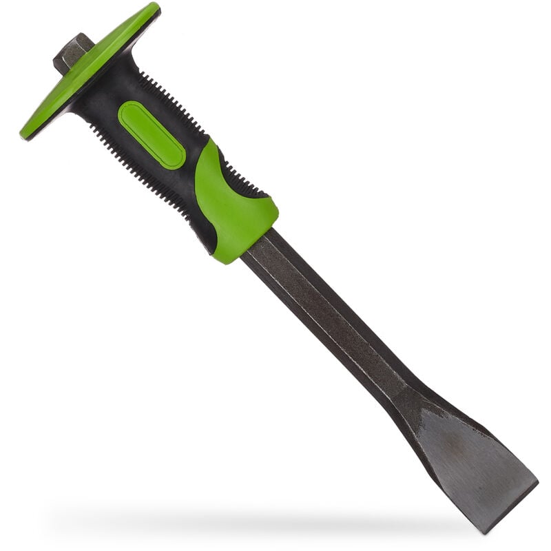 Burin plat avec protection, lot de 2, ciseau précis, 35 mm, acier & caoutchouc, longueur 29 cm, vert-noir