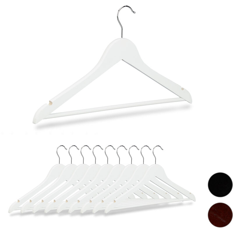8x Cintre en bois, Traverse pantalon 44,5 cm, Encoche robe jupe chemise, Crochet pivotant 360°