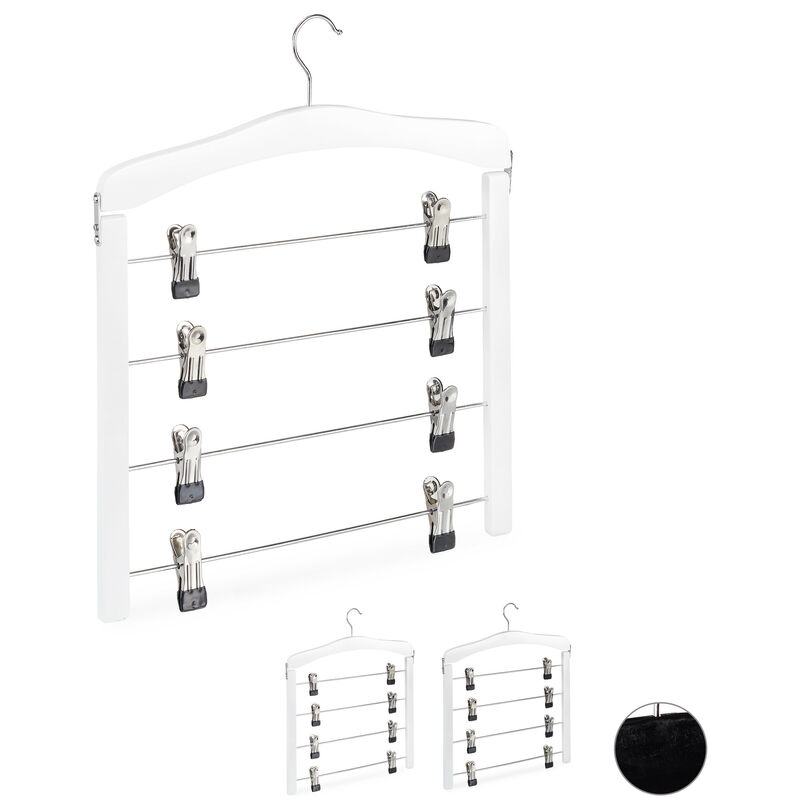 Cintre multiple en bois pour robes pantalons, Lot de 3 cintres, Gain de place Clips Crochet 360°, blanc - Relaxdays