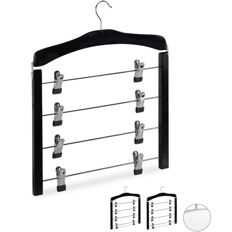 Cintre multiple, lot de 6, en bois, pour robes, pantalons, cintres multifonctions, gain de place, crochet 360°, noir