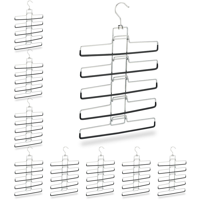 Cintre multiples, lot de 9, multifonctions, gain place, pantalons jupes support amovible, 52x33,5x2 cm, argent