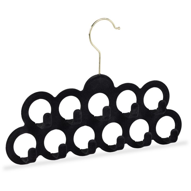 Cintre porte-foulards, lot de 5, pour écharpes, cravates et ceintures, velours, crochet rotatif 360°, antidérapant, noir