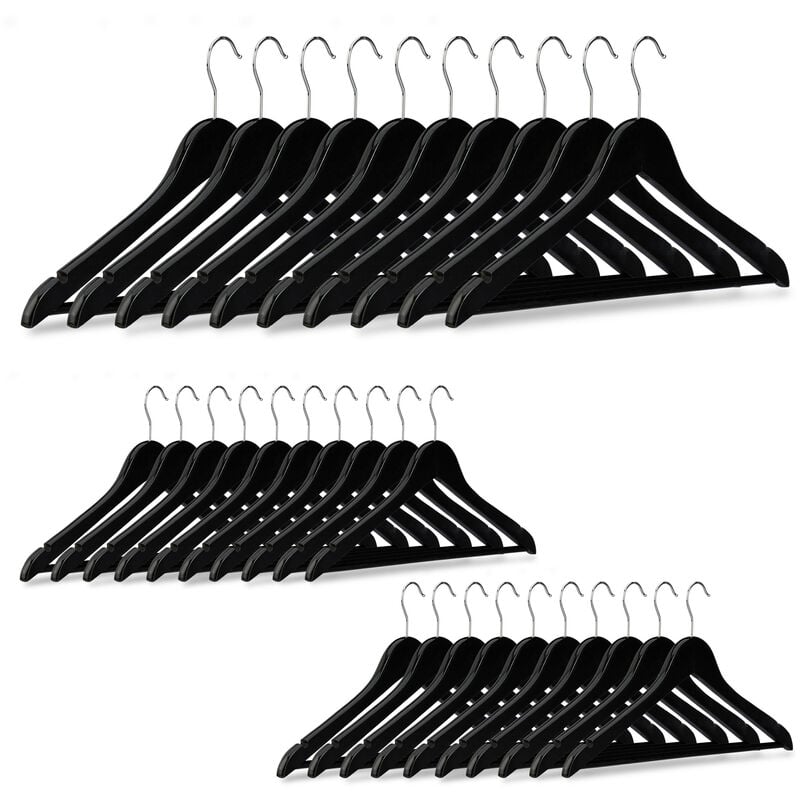 Relaxdays Cintres en bois manteaux pantalons robes vêtements 30 pièces crochet rotatif 360°, noir