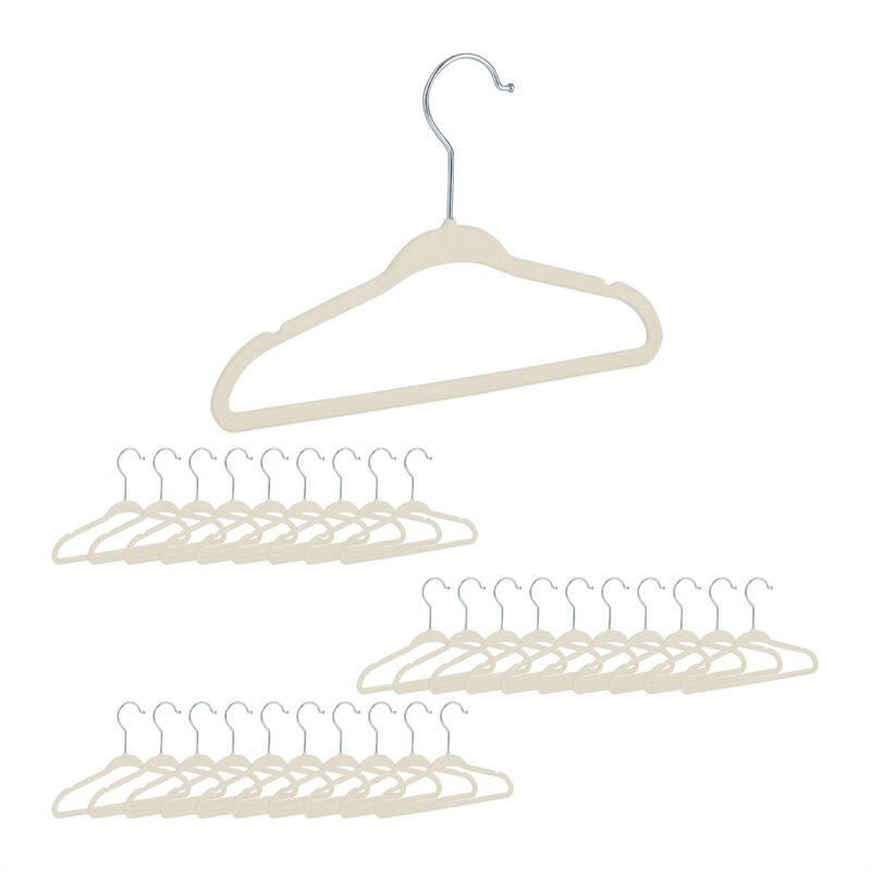 60x Cintres enfants, set velours, Cintres bébé décoratif chemises antidérapant crochet rotatif beige
