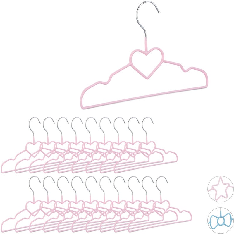 Cintres enfants, set de 20, cintres bébé, décoratifs, chemises, t-shirts, motif cœur, 30 cm, métal et pvc, rose
