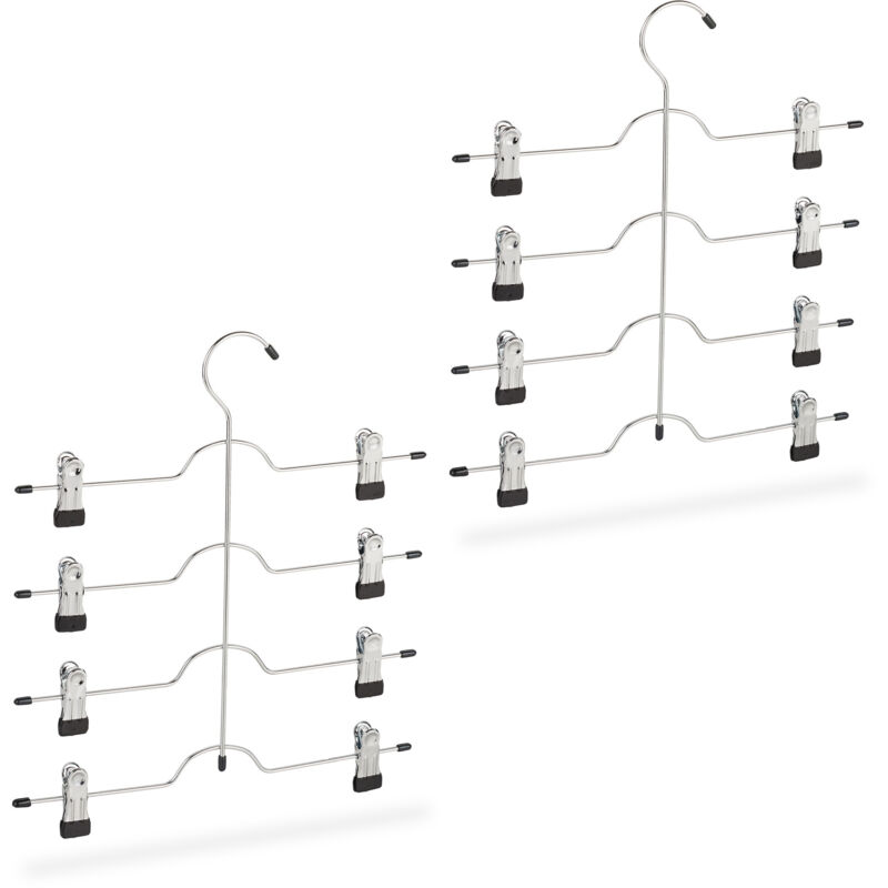 Cintres multiples à clips, lot de 6, pantalons, jupes gain de place, cintre métal antidérapant, argenté