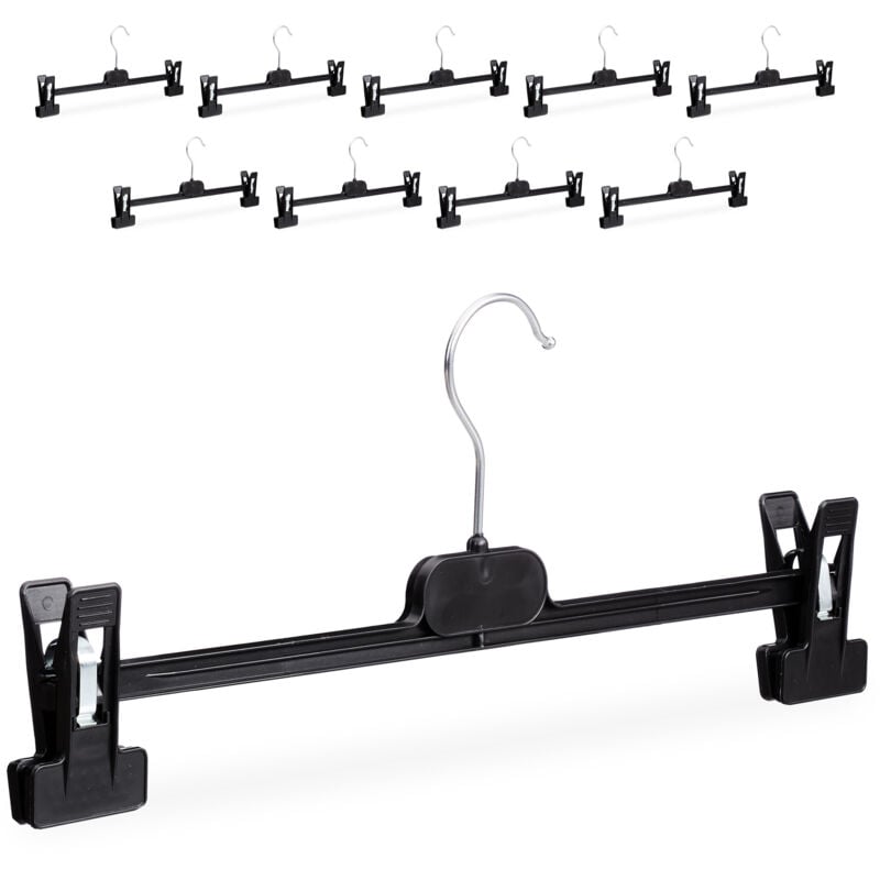 Cintres à pantalon, lot de 30, plastique, pinces pour jupes, antidérapant, 14 x 36 x 3 cm, noir