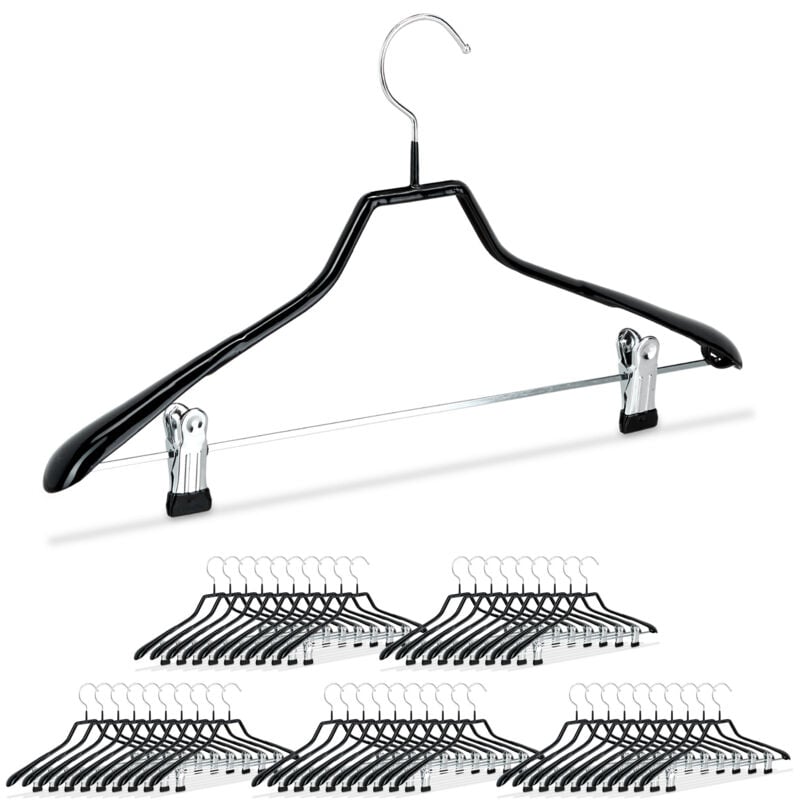 Cintres pour costumes revêtement antidérapant métal 42 cm lot de 50, noir - Relaxdays