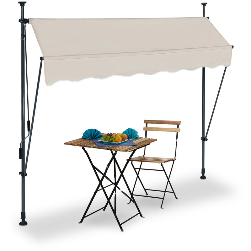 Relaxdays Clamp Awning, 200 x 120 cm, Height Adjustable, No Drilling Required, UV Protection, Sand/Grey
