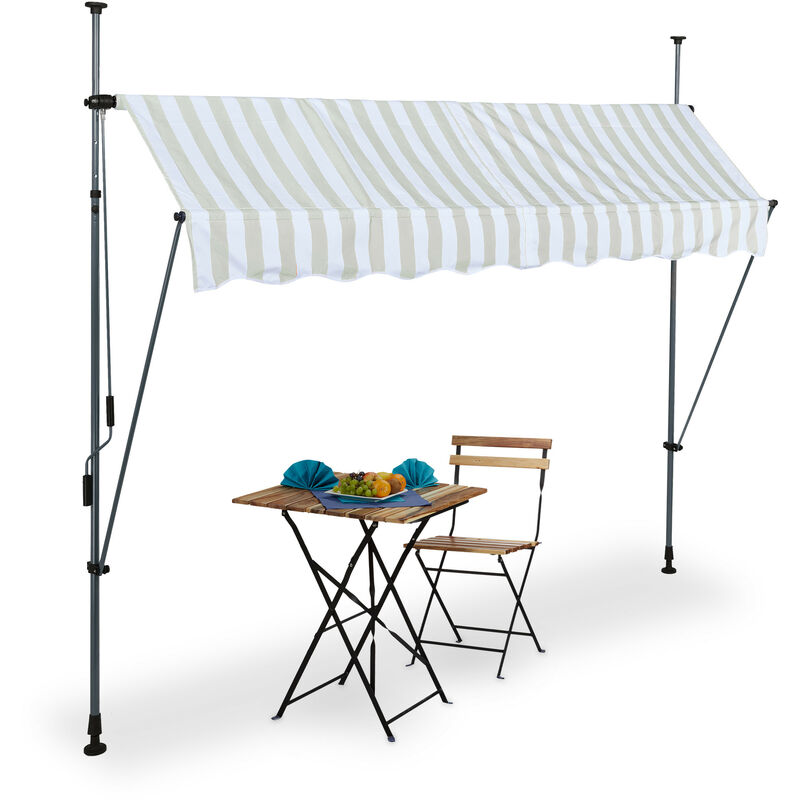 Clamp Awning, 200 x 120 cm, Height Adjustable, No Drilling Required, uv Protection, White/Grey - Relaxdays