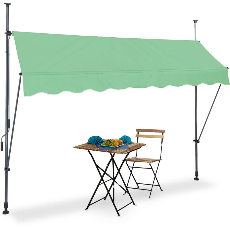 Clamp Awning, 250 x 120 cm, Height Adjustable, No Drilling Required, uv Protection, Green/Grey - Relaxdays