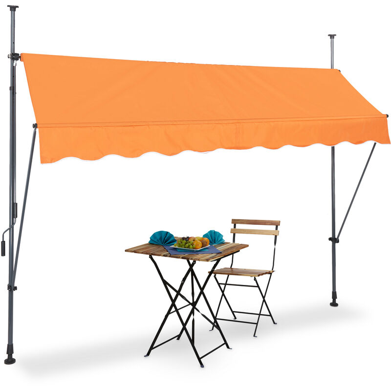 Clamp Awning, 250 x 120 cm, Height Adjustable, No Drilling Required, uv Protection, Orange/Grey - Relaxdays