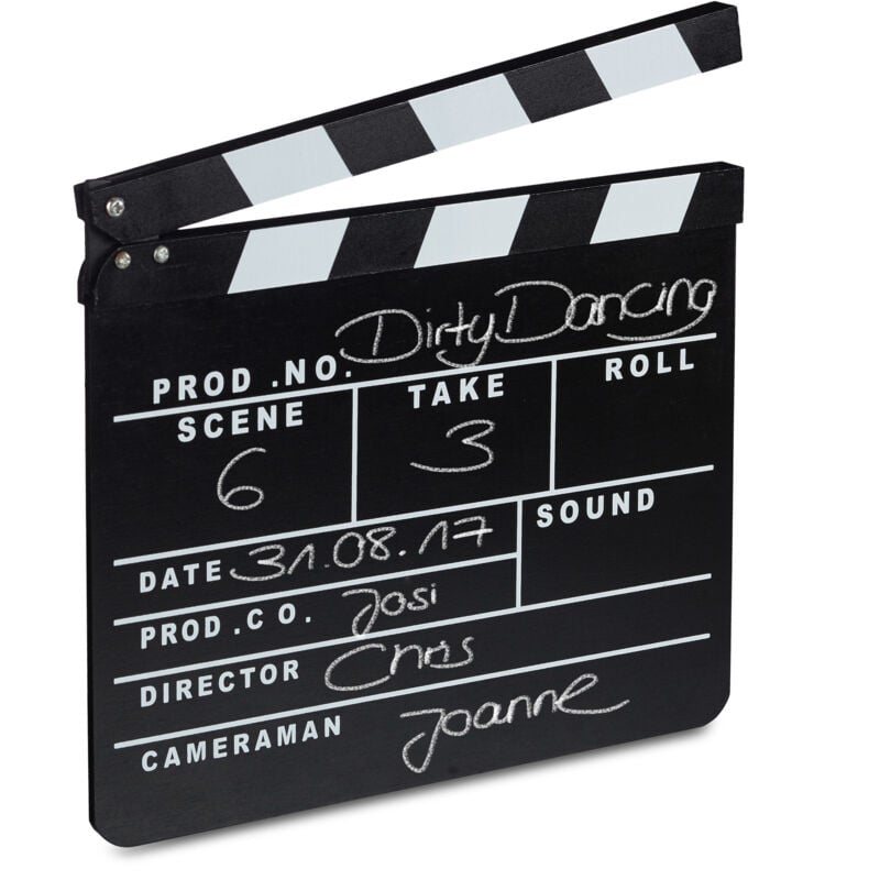 Clap de cinéma, lot de 10, Hollywood, film, clapet, couper les scènes, inscription, déco, HxlxP: 26 x 30 x 30 cm, noir